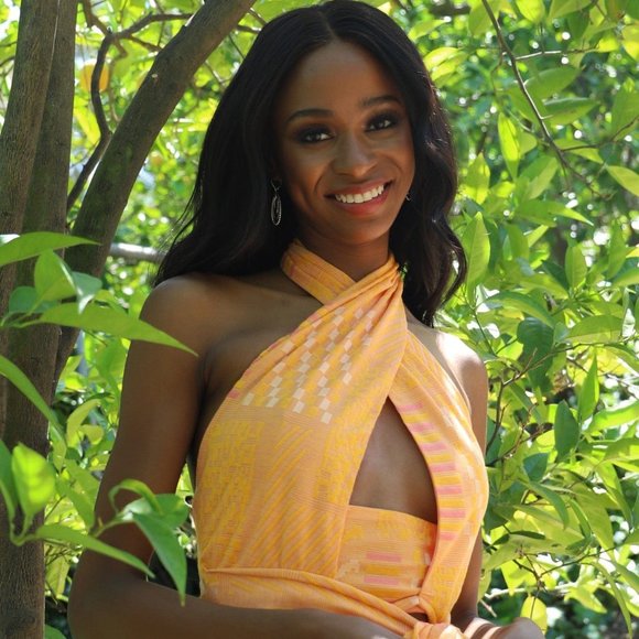 38. Eva Franco Anthropologie Citrus Yellow Knit Summer Wrap Halter Top - Picture 5 of 6